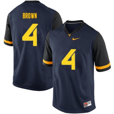 Men's West Virginia Mountaineers NCAA #4 Leddie Brown Navy Authentic Nike Stitched College Football Jersey WE15Z28ZG